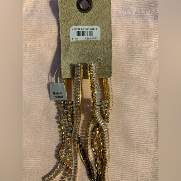NEW ~ Anthropologie nakomal Crystal drop fringed gold plated Earrings - Picture 6 of 8